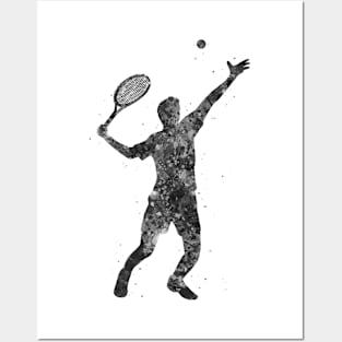 Tennis player black and white Posters and Art